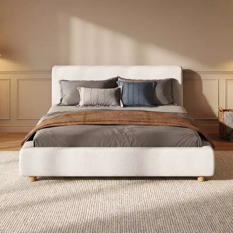 Cadre de lit plateforme rembourré grand lit/très grand lit avec tête de lit capitonnée douce, Blanc - ModernLuxe