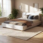 Cadre de lit plateforme rembourré grand lit/très grand lit avec tête de lit capitonnée douce, Blanc - ModernLuxe