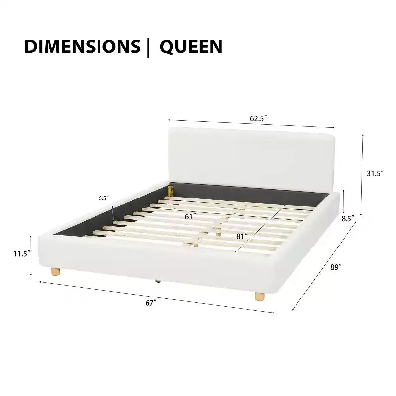 Cadre de lit plateforme rembourré grand lit/très grand lit avec tête de lit capitonnée douce, Blanc - ModernLuxe