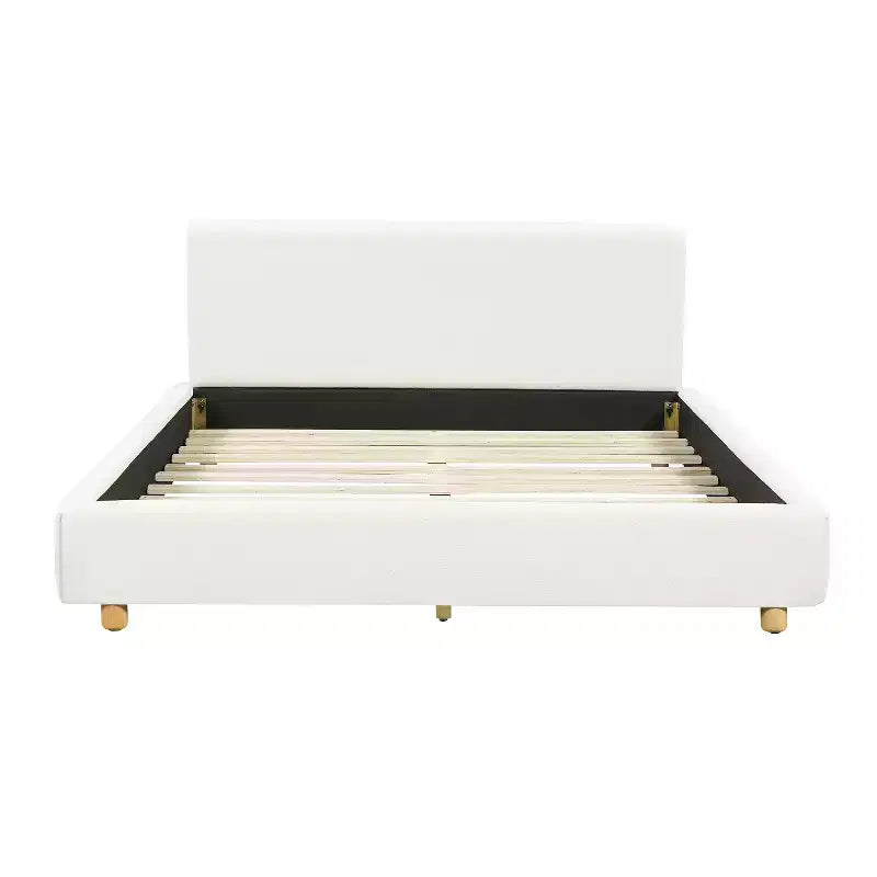 Cadre de lit plateforme rembourré grand lit/très grand lit avec tête de lit capitonnée douce, Blanc - ModernLuxe
