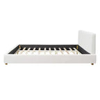 Cadre de lit plateforme rembourré grand lit/très grand lit avec tête de lit capitonnée douce, Blanc - ModernLuxe