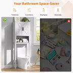 Meuble de rangement WC moderne, étagère de salle de bain autoportante avec étagères réglables et dispositif anti-basculement