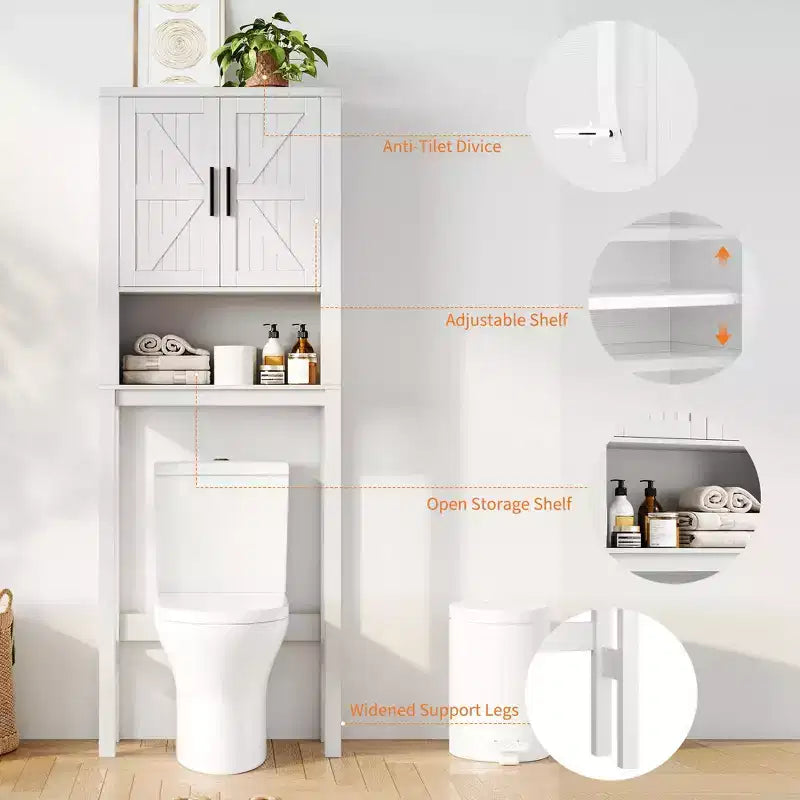 Meuble de rangement WC moderne, étagère de salle de bain autoportante avec étagères réglables et dispositif anti-basculement