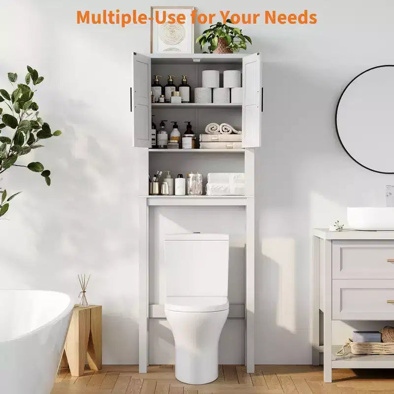 Meuble de rangement WC moderne, étagère de salle de bain autoportante avec étagères réglables et dispositif anti-basculement