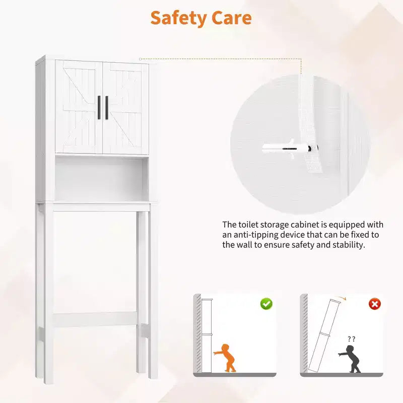 Meuble de rangement WC moderne, étagère de salle de bain autoportante avec étagères réglables et dispositif anti-basculement