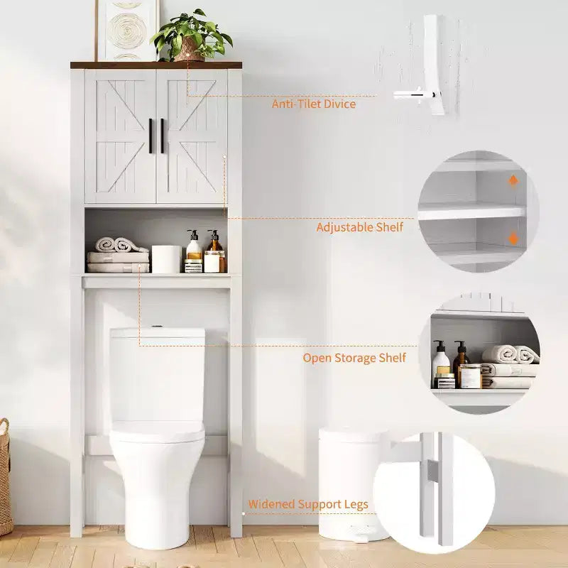 Meuble de rangement WC moderne, étagère de salle de bain autoportante avec étagères réglables et dispositif anti-basculement