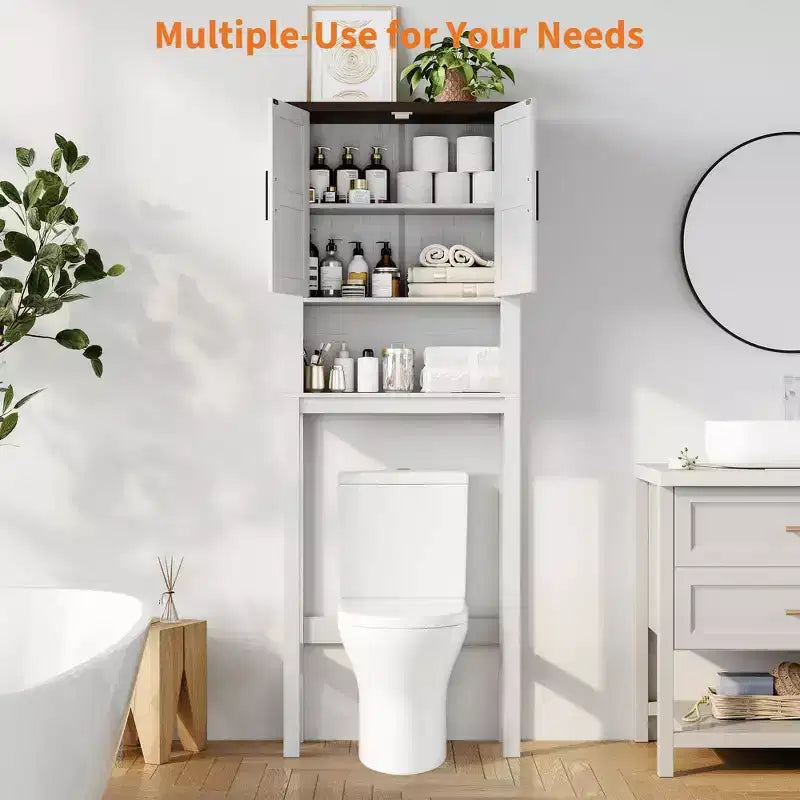 Meuble de rangement WC moderne, étagère de salle de bain autoportante avec étagères réglables et dispositif anti-basculement