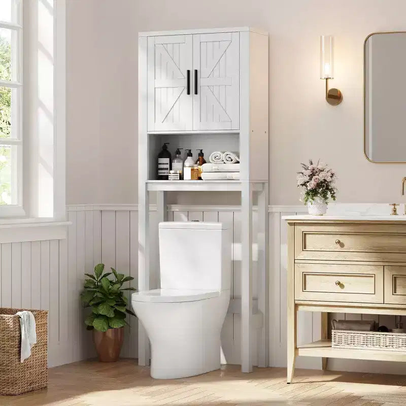 Meuble de rangement WC moderne, étagère de salle de bain autoportante avec étagères réglables et dispositif anti-basculement