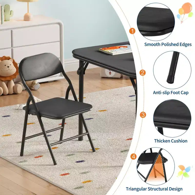 Ensemble table et chaises pliantes 5 pièces pour enfants, ensemble de meubles de bureau et de salle à manger pour tout-petits, pour crèche, salle de jeux, salle de classe et maison