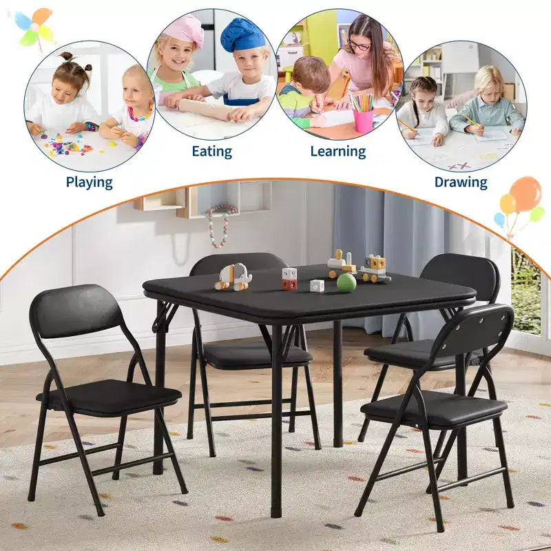 Ensemble table et chaises pliantes 5 pièces pour enfants, ensemble de meubles de bureau et de salle à manger pour tout-petits, pour crèche, salle de jeux, salle de classe et maison