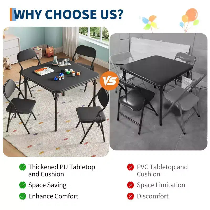 Ensemble table et chaises pliantes 5 pièces pour enfants, ensemble de meubles de bureau et de salle à manger pour tout-petits, pour crèche, salle de jeux, salle de classe et maison