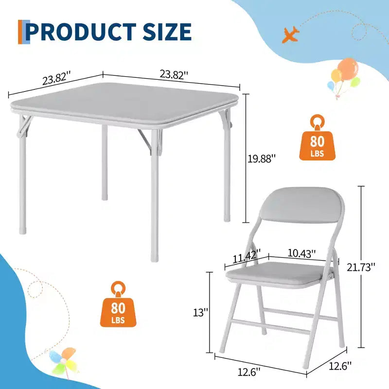 Ensemble table et chaises pliantes 5 pièces pour enfants, ensemble de meubles de bureau et de salle à manger pour tout-petits, pour crèche, salle de jeux, salle de classe et maison
