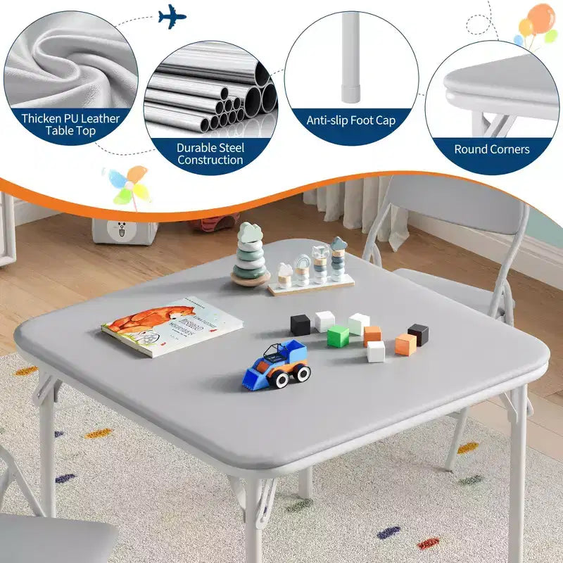 Ensemble table et chaises pliantes 5 pièces pour enfants, ensemble de meubles de bureau et de salle à manger pour tout-petits, pour crèche, salle de jeux, salle de classe et maison