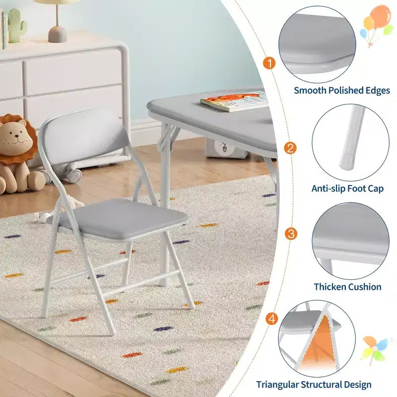 Ensemble table et chaises pliantes 5 pièces pour enfants, ensemble de meubles de bureau et de salle à manger pour tout-petits, pour crèche, salle de jeux, salle de classe et maison