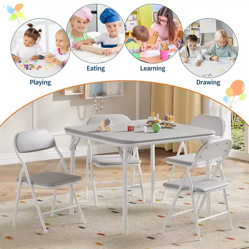 Ensemble table et chaises pliantes 5 pièces pour enfants, ensemble de meubles de bureau et de salle à manger pour tout-petits, pour crèche, salle de jeux, salle de classe et maison
