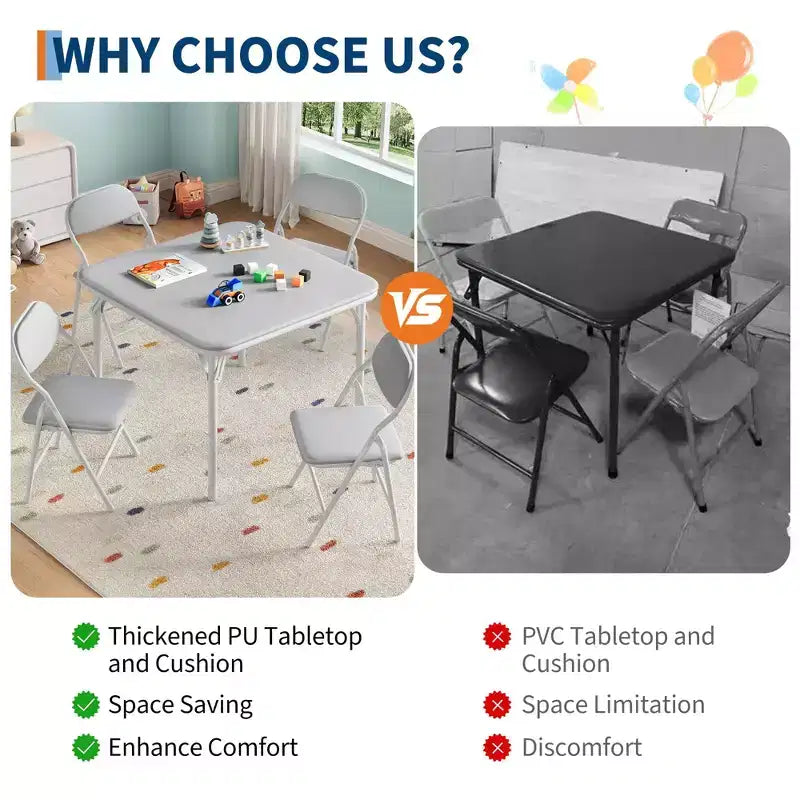 Ensemble table et chaises pliantes 5 pièces pour enfants, ensemble de meubles de bureau et de salle à manger pour tout-petits, pour crèche, salle de jeux, salle de classe et maison