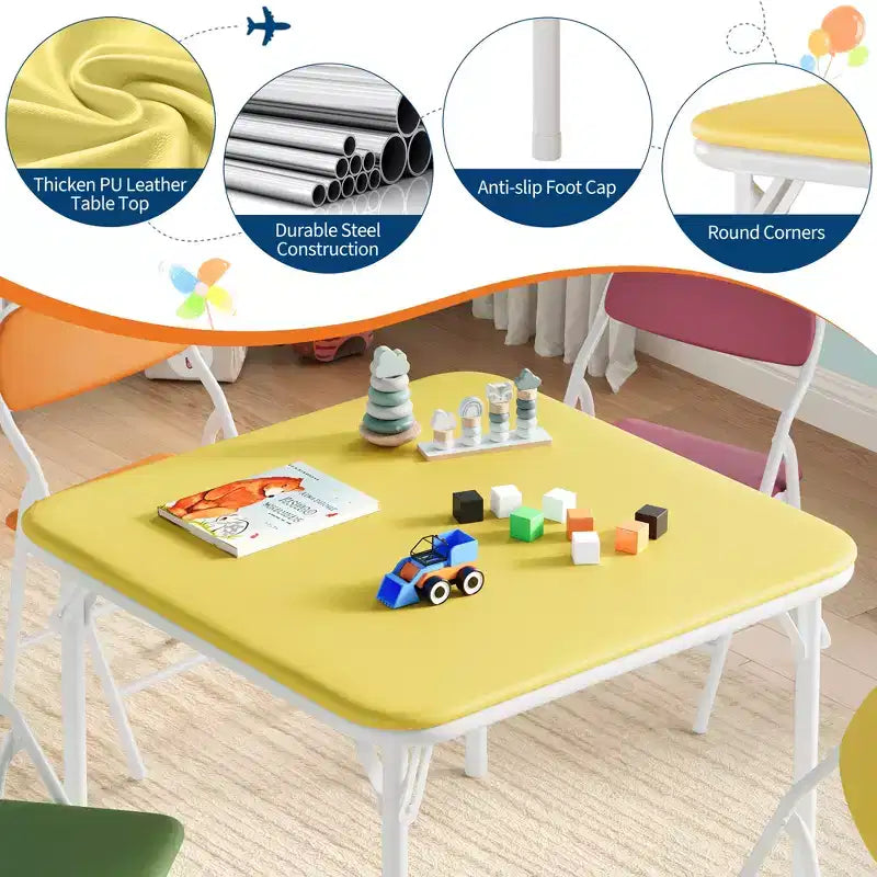 Ensemble table et chaises pliantes 5 pièces pour enfants, ensemble de meubles de bureau et de salle à manger pour tout-petits, pour crèche, salle de jeux, salle de classe et maison