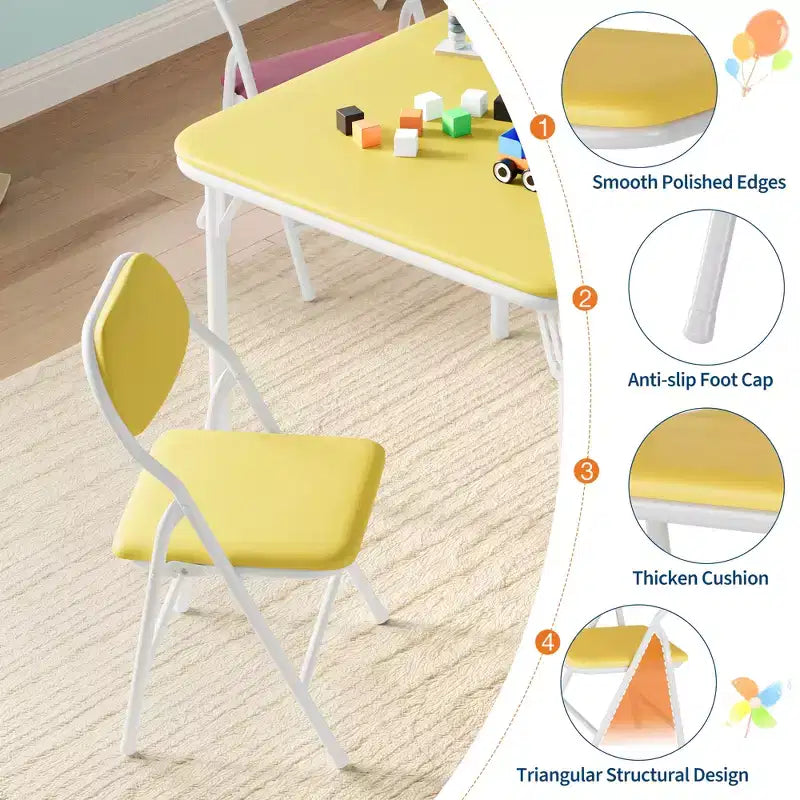 Ensemble table et chaises pliantes 5 pièces pour enfants, ensemble de meubles de bureau et de salle à manger pour tout-petits, pour crèche, salle de jeux, salle de classe et maison