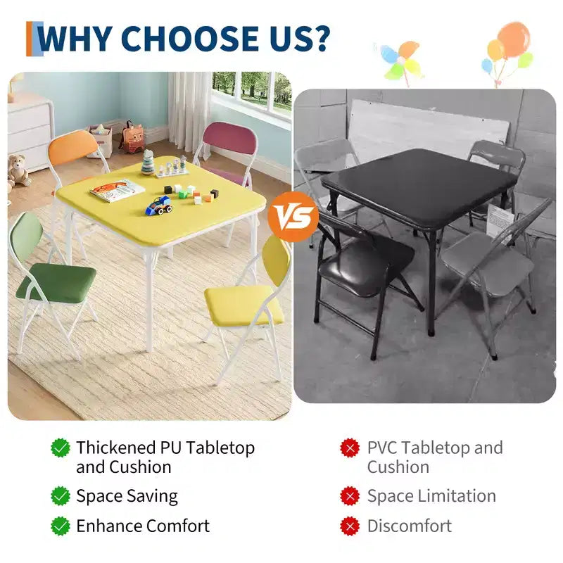 Ensemble table et chaises pliantes 5 pièces pour enfants, ensemble de meubles de bureau et de salle à manger pour tout-petits, pour crèche, salle de jeux, salle de classe et maison