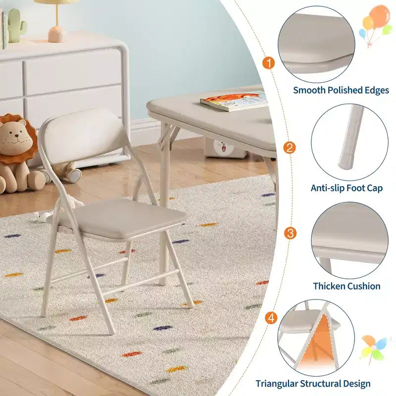 Ensemble table et chaises pliantes 5 pièces pour enfants, ensemble de meubles de bureau et de salle à manger pour tout-petits, pour crèche, salle de jeux, salle de classe et maison