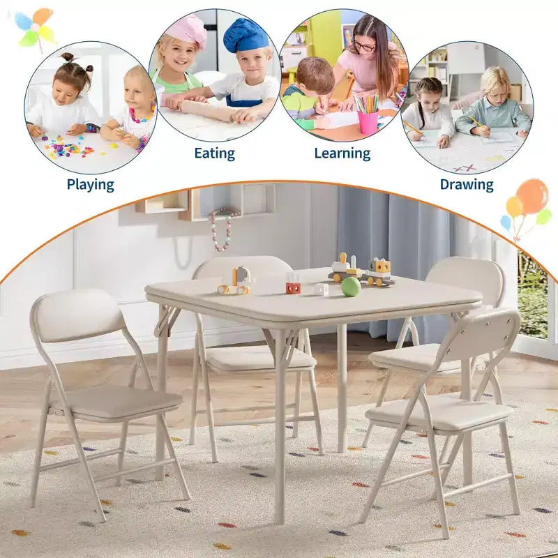 Ensemble table et chaises pliantes 5 pièces pour enfants, ensemble de meubles de bureau et de salle à manger pour tout-petits, pour crèche, salle de jeux, salle de classe et maison