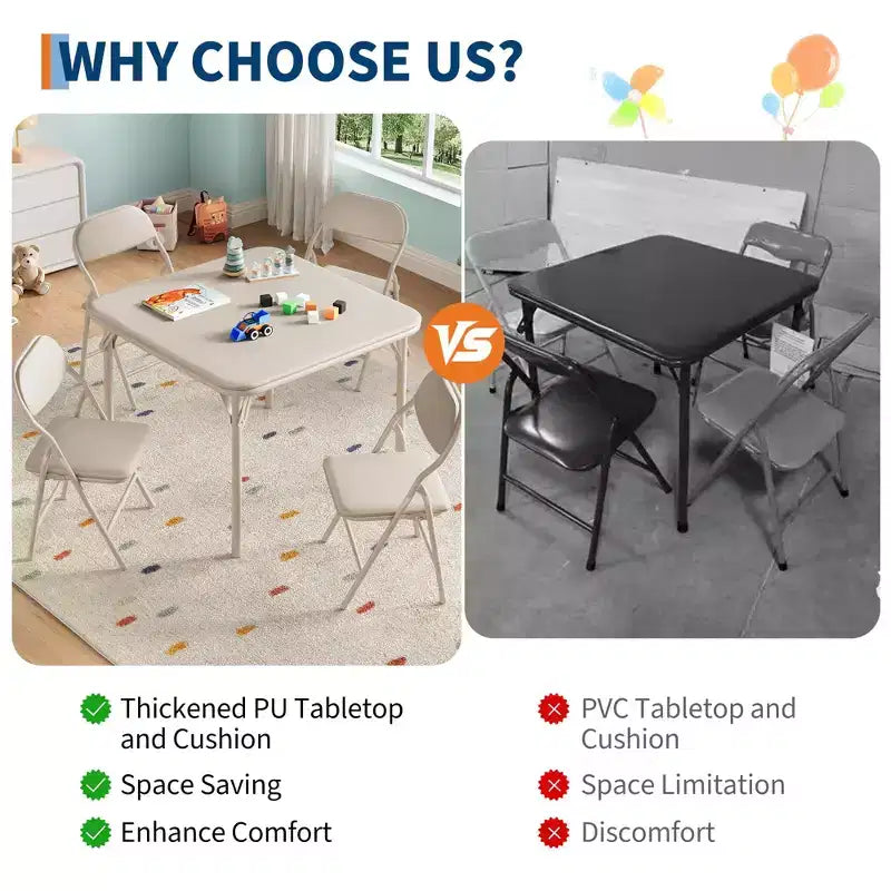 Ensemble table et chaises pliantes 5 pièces pour enfants, ensemble de meubles de bureau et de salle à manger pour tout-petits, pour crèche, salle de jeux, salle de classe et maison