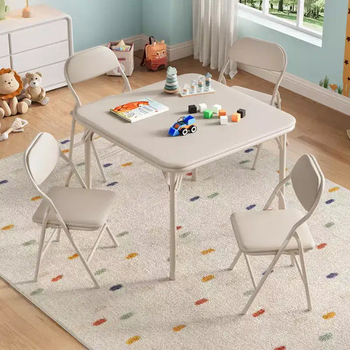 5-Piece Kids Folding Table & Chairs Set, Toddler Activity Desk & Dining Seating Furniture Set for Daycare, Playroom, Classroom & Home