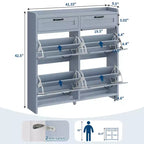 Meuble de Rangement pour Chaussures avec 4 Tiroirs Rabattables, Organisateur de Chaussures Caché Autonome avec Étagères Réglables, Meuble à Chaussures en Bois pour Salon, Blanc