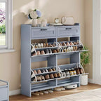 Shoe Storage Cabinet With 4 Flip Drawers, Freestanding Hidden Shoe Organizer with Adjustable Shelves, Wooden Shoe Rack Cabinet For Living Room, White