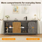 Meuble TV de ferme moderne, Centre de divertissement - Portes de grange coulissantes - Armoires de rangement et Table console multimédia pour salon