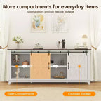 Meuble TV de ferme moderne, Centre de divertissement - Portes de grange coulissantes - Armoires de rangement et Table console multimédia pour salon