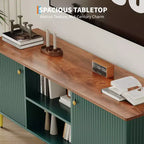 Meuble TV, console média cannelée en bois, meuble de divertissement du milieu du siècle avec étagère réglable et rangement pour chambre à coucher et salon