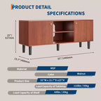 Meuble TV, console média cannelée en bois, meuble de divertissement du milieu du siècle avec étagère réglable et rangement pour chambre à coucher et salon