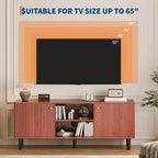 Meuble TV, console média cannelée en bois, meuble de divertissement du milieu du siècle avec étagère réglable et rangement pour chambre à coucher et salon