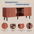 Meuble TV, console média cannelée en bois, meuble de divertissement du milieu du siècle avec étagère réglable et rangement pour chambre à coucher et salon