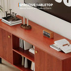 Meuble TV, console média cannelée en bois, meuble de divertissement du milieu du siècle avec étagère réglable et rangement pour chambre à coucher et salon