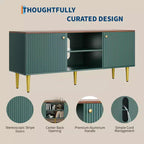 Meuble TV, console média cannelée en bois, meuble de divertissement du milieu du siècle avec étagère réglable et rangement pour chambre à coucher et salon