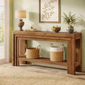 Lantine 63-Inch Solid Wood Console Table, 2-Tier Entryway Table with Storage Shelf, Farmhouse Behind Couch Table for Living Room, Hallway