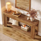 Table console en bois massif Lantine de 63 pouces, table d'entrée à 2 niveaux avec étagère de rangement, table de style ferme à placer derrière un canapé pour salon, couloir