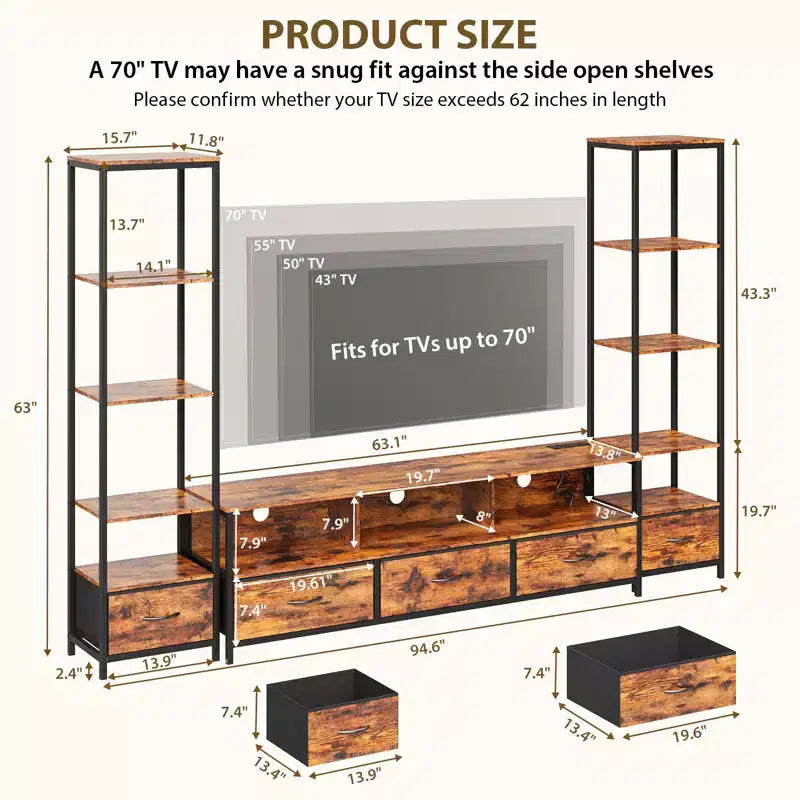 Meuble TV multifonctionnel moderne, 5 étagères ouvertes, organisateur de meuble TV moderne, centre de divertissement peu encombrant, pour salon