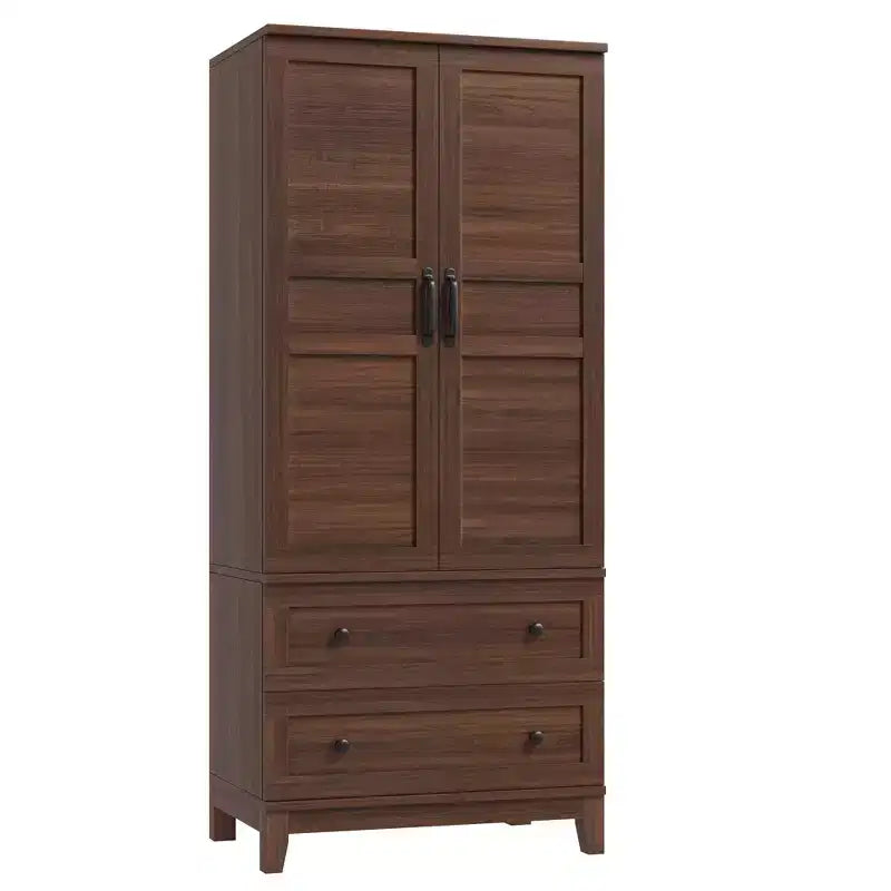 Armoire de chambre GustoWave 72 en bois, avec 2 tiroirs, tringle à vêtements et étagère réglable, meuble de rangement robuste