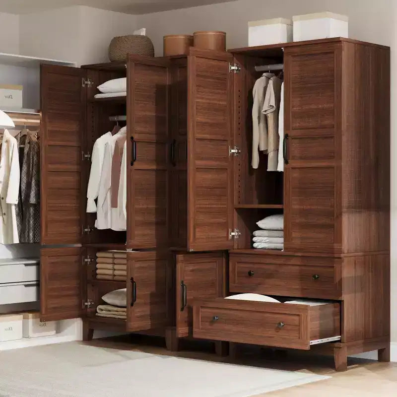 Armoire de chambre GustoWave 72 en bois, avec 2 tiroirs, tringle à vêtements et étagère réglable, meuble de rangement robuste