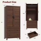 Armoire de chambre GustoWave 72 en bois, avec 2 tiroirs, tringle à vêtements et étagère réglable, meuble de rangement robuste