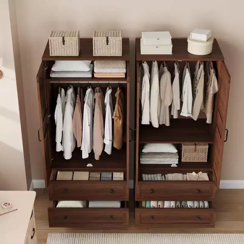 Armoire de chambre GustoWave 72 en bois, avec 2 tiroirs, tringle à vêtements et étagère réglable, meuble de rangement robuste