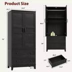 Armoire de chambre GustoWave 72 en bois, avec 2 tiroirs, tringle à vêtements et étagère réglable, meuble de rangement robuste