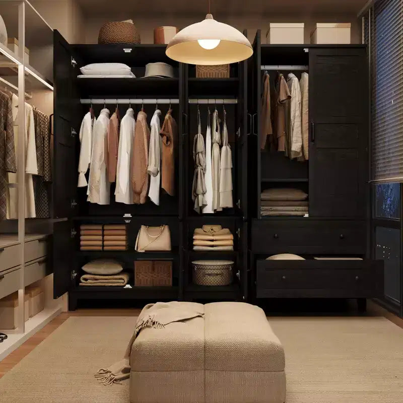 Armoire de chambre GustoWave 72 en bois, avec 2 tiroirs, tringle à vêtements et étagère réglable, meuble de rangement robuste