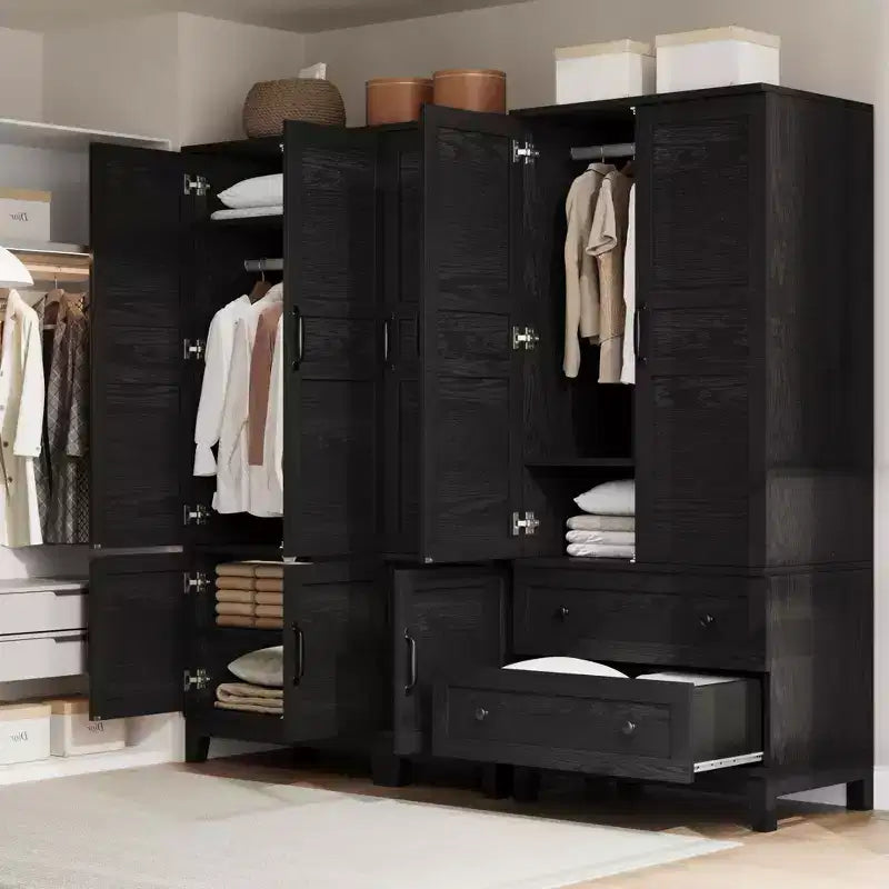 Armoire de chambre GustoWave 72 en bois, avec 2 tiroirs, tringle à vêtements et étagère réglable, meuble de rangement robuste
