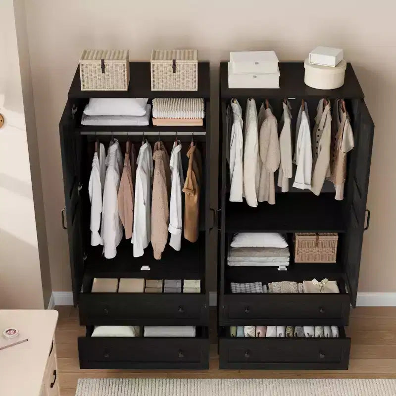 Armoire de chambre GustoWave 72 en bois, avec 2 tiroirs, tringle à vêtements et étagère réglable, meuble de rangement robuste