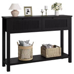 Farmhouse Fluted Console Table, 2 Drawers, Storage Shelf, Narrow Wooden Entryway Sofa Side Table for Living Room, Hallway, or Foyer, Black