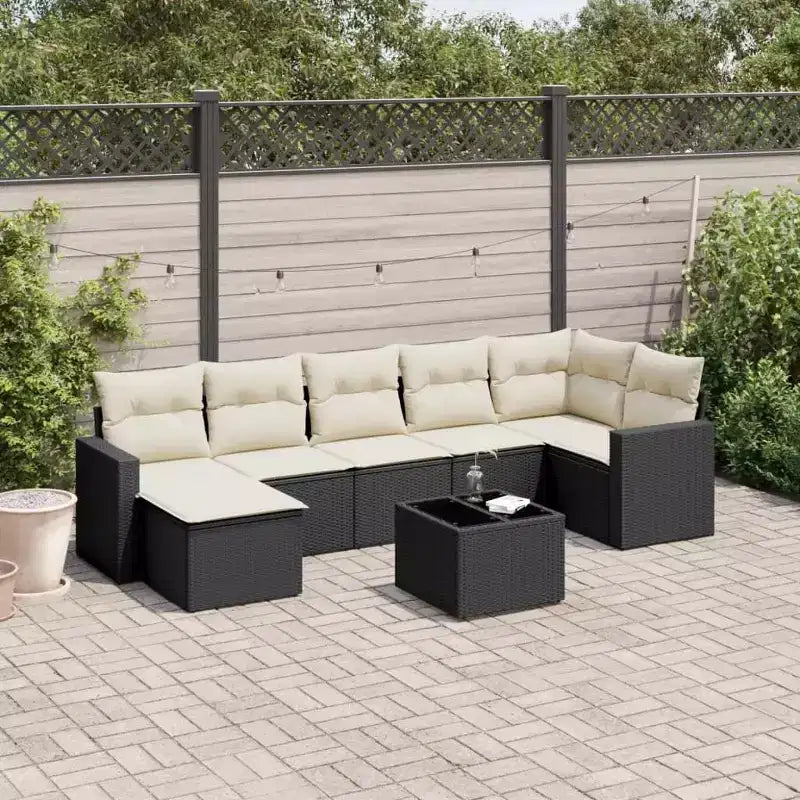 vidaXL Ensemble de canapés de jardin noir, blanc crème